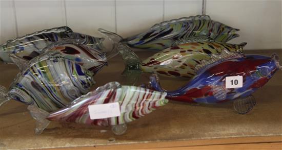 7 Murano glass fish